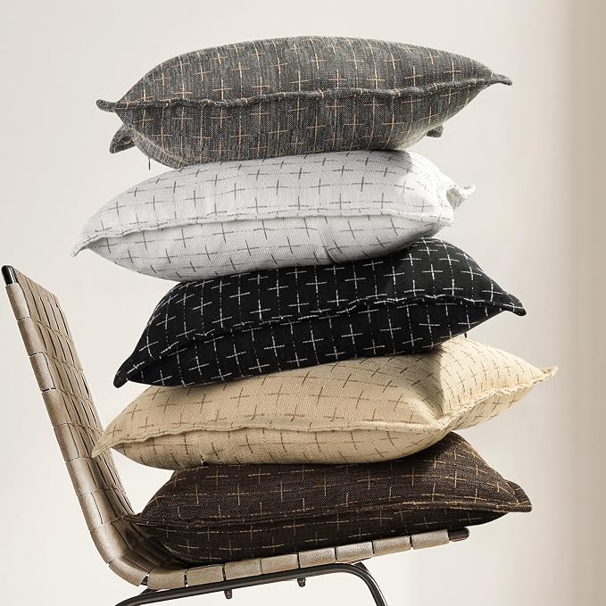 12x20 Pillow Covers Set of 2 Soft Polyester Textured Pillow Covers with Stylish Flange Edge Cozy Farmhouse Throw Pillows for Couch Bed Sofa Living Room
