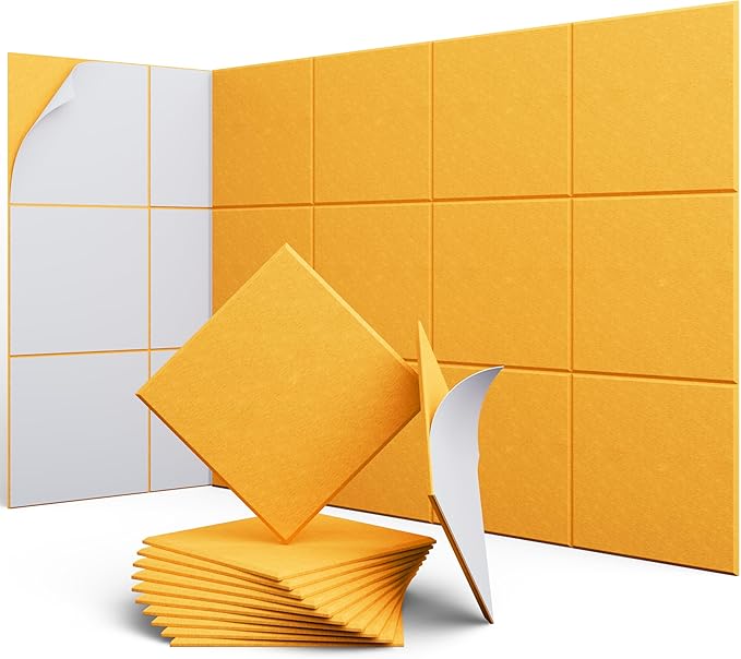 12 Pack 12" X 12" X 0.4" Acoustic Panels for Wall Sound Absorbing,Square Self-Adhesive Sound Panels, High Density Suitable for Multiple Scenarios(Orange)
