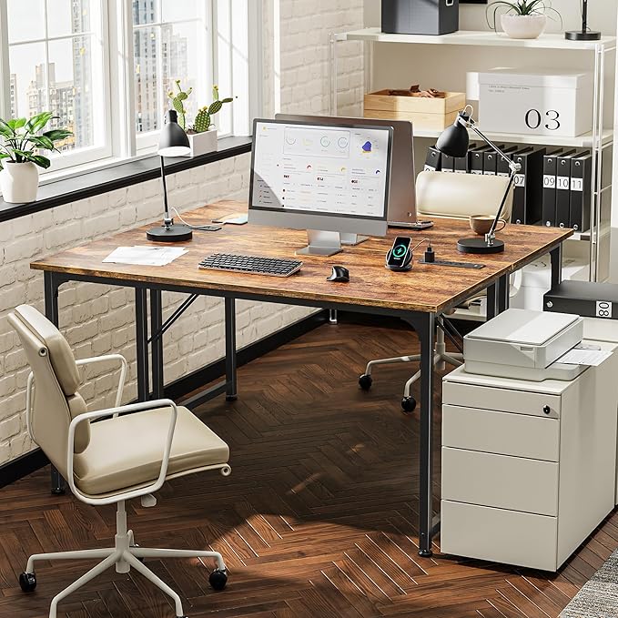 PRAISUN 47 X 20 Inch Computer Desk, Power Outlets, USB-C, Rustic Brown | Office Desk with 4 AC Outlets, USB & USB-C, Sturdy Metal Frame, Spacious Desktop for Work, Writing, Study & Gaming