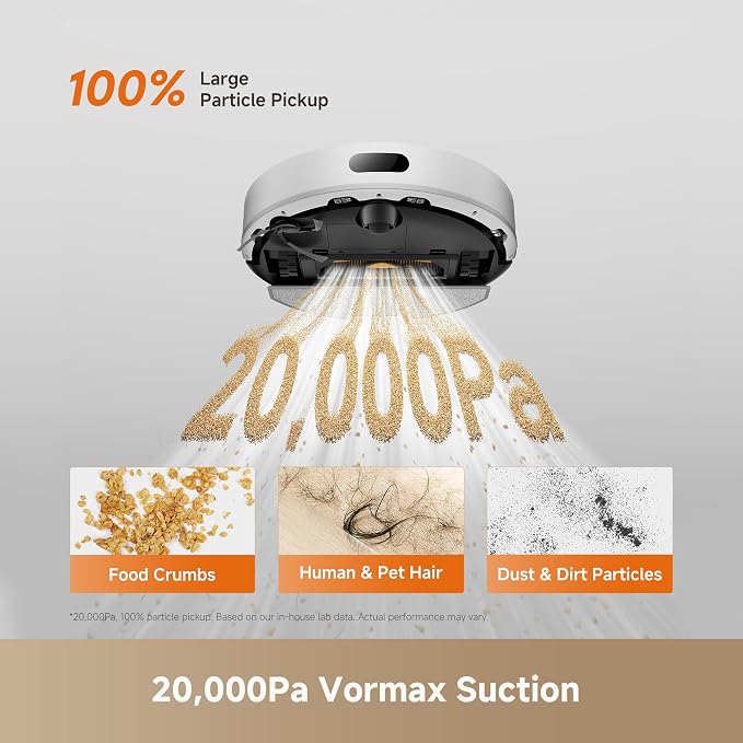 dreame D20 Air Plus Robot Vacuum and Mop, 20,000Pa Powerful Suction | 120-Day Self-Emptying with 4L Dust Bag, Anti-Tangling Tech, Edge-to-Corner Cleaning, Deep Carpet Cleaning, 360° Navigation