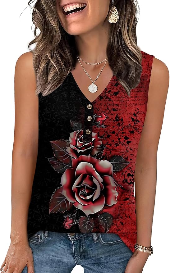 Zeagoo Tank Tops for Women 2026 Summer Top Henley Shirts Dressy Casual Loose Fit V-Neck Button Down Sleeveless Tshirt Blouse