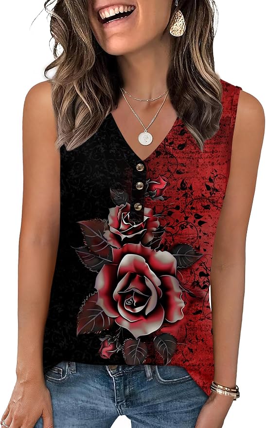 Zeagoo Tank Tops for Women 2026 Summer Top Henley Shirts Dressy Casual Loose Fit V-Neck Button Down Sleeveless Tshirt Blouse