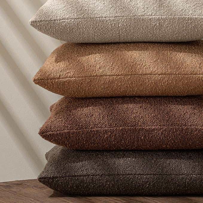 MIULEE 20x20 Decorative Lumbar Boucle Couch Pillow Covers Cocoa Brown | Set of 2 Textured Neutral Fall Autumn Throw Pillow Covers, Accent Solid Pillowcases, Sofa Living Room Home Decor