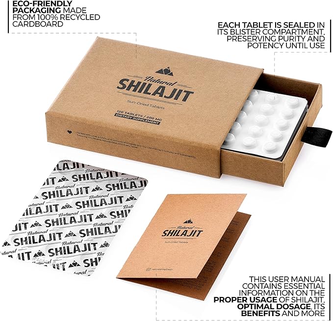Natural Shilajit Tablets - 120 Count, Sun Dried 100% Pure Shilajit for Men & Natural Shilajit Resin - Shilajit for Men & Women with Fulvic Acid & Trace Minerals