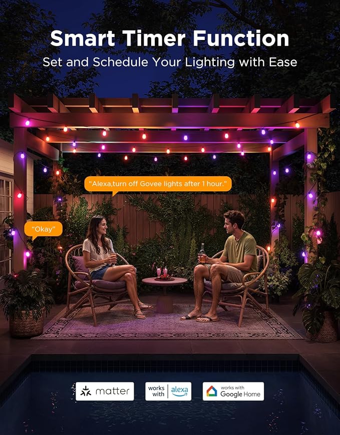 Govee S14 Bulb Outdoor String Lights 2, 144ft RGBICWW, 45 LED Bulbs, IP66 | Patio Lights with 111 Scene Modes for Patio, Backyard, Garden, Compatible with Alexa, Google, Matter, APP Control