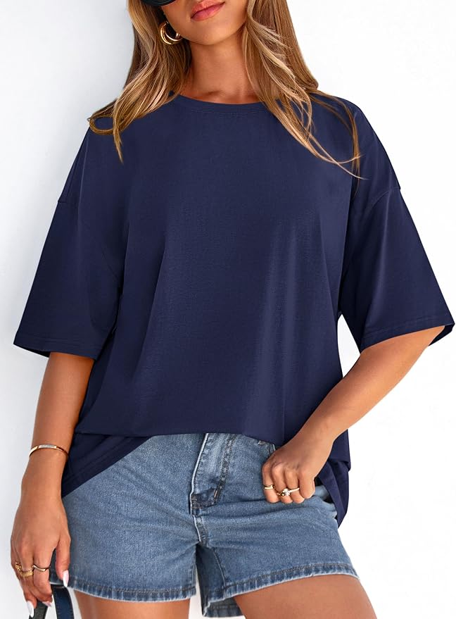 PRETTYGARDEN Womens 2026 Spring Going Out Tops Casual Short Sleeve Crewneck Loose Fit Basic Oversized T Shirts Summer Outfits