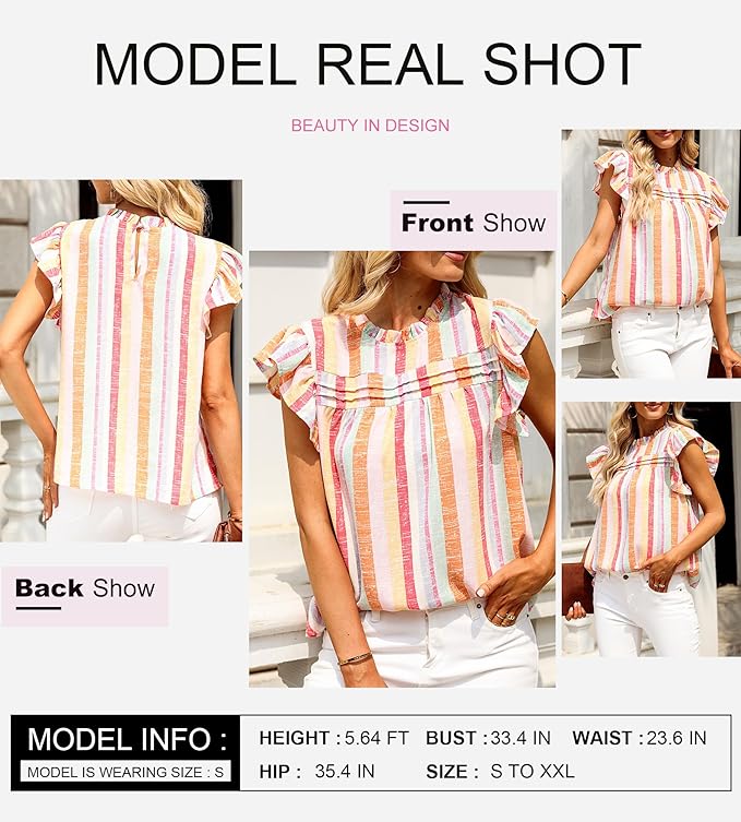 SHEWIN Womens Summer Crewneck Tank Tops Casual Ruffle Sleeveless Tops Shirts