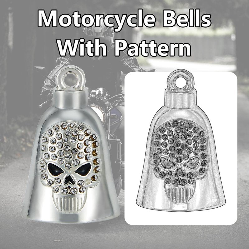 RiderVibe Motorcycle Bells for Biker Good Luck Riding Bells Guardian Biker Bells with Lanyard and CZ (Skull, 1)