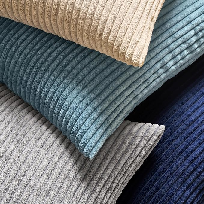 MIULEE Decorative Corduroy Throw Pillow Covers Set of 2 18x18 Smoky Blue | Soft Striped Textured Cushion Cases, Boho Coastal Square Pillowcases for Home Decor, for Couch Chair Sofa Bed Living Room