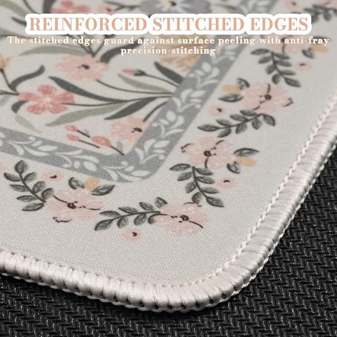 iCasso Aesthetic Small Mouse Pad, 9.5x7.9in,Home Office,Gray Floral | Mini Portable Travel Mousepad, Anti-Slip and Comfortable Cloth Mouse Mat with Stitched Edges for Computer, Home