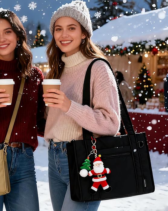 BAGSMART Boxy Tote Bag for Women, Crossbody Work Bag with Zipper | 3 Sizes Small Mini Tote Bag, Inner Tumbler Pocket Crush Bow Should Bag for Travel Work College