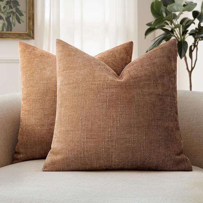 MIULEE Textured Chenille Throw Pillow Covers 20x20 Inch Brown | Pack of 2 Decorative Soft Throw Pillows, Solid Textured Cushion Covers, Modern Home Decor for Couch Sofa Bedroom Living Room