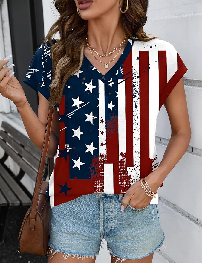 Rapbin Womens Summer Tops Women Blouses Dressy Casual V Neck T Shirts Short Sleeve Spring Tops for Women