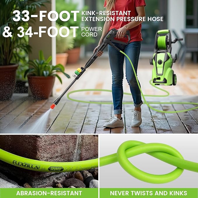 Pressure Washer 5000PSI Adjustable Pressure Power Washers with 33ft Hose, 4 Nozzle and Foam Cannon, Powerwashers Cleaner Machine for Home, Cars, Light Green