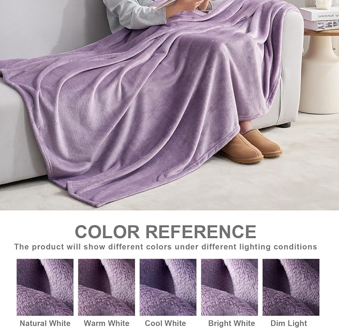 Hansleep King Fog Purple Fleece Blanket, Soft Flannel Bed Blanket | Fuzzy Cozy Blanket 90x108 Inches, Multi-use for Bed, Sofa, Couch, Travel, Camping, All Season Warm Lightweight Cover