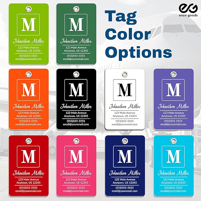 Personalized Luggage Tag | 10 Pack | Custom Luggage Tags for Suitcases | Kids Backpack Tag | 10 Color Options & Choose Font, Font Color