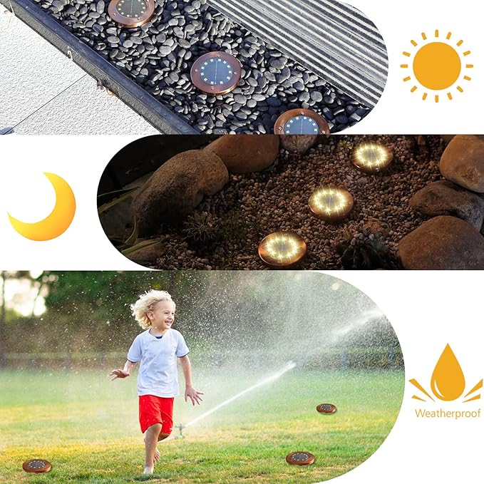 Solar Ground Lights Outdoor Waterproof Flat Garden Solar Disk Lights Floor 12 LED 12 Pack for Garden Patio Pathway Landscape Driveway Yard Path Decor
