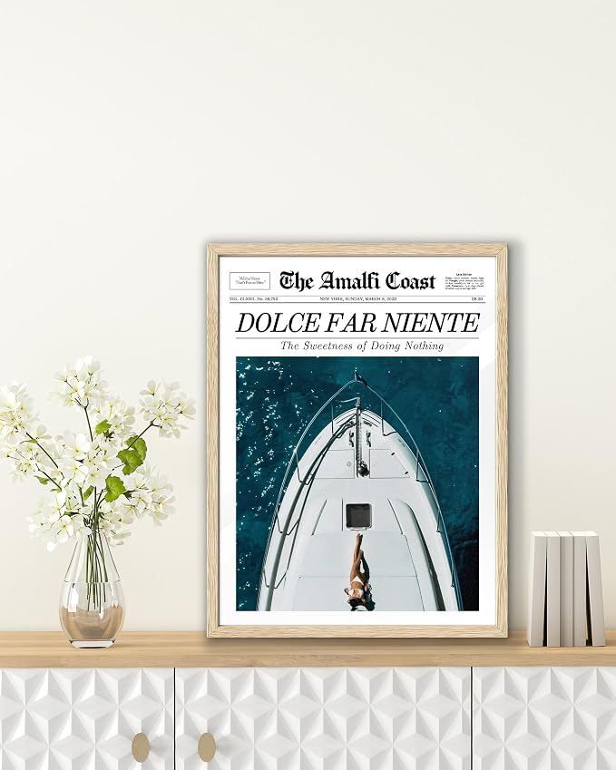EcoHest 12x16 in Dolce Far Niente Newspaper Canvas Art | Unframed Canvas Print, Italian Summer Newspaper Decor for Living Room, Bedroom, Apartment, Dorm Room, 1Pack
