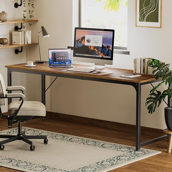 Huuger Computer Desk, 80 Inch Office Desk, Gaming Desk with Storage, Writing Desk Work Desk for Home Office, Study, Long Simple Desk, Large Legroom, Metal Frame, Rustic Brown