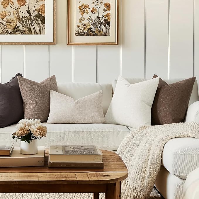 MIULEE Pack of 2 Decorative Linen Burlap Pillow Covers Farmhouse Boho Accent Pillowcases Modern Home Decor for Couch Sofa Bedroom Living Room 18x18 Inch Gray White