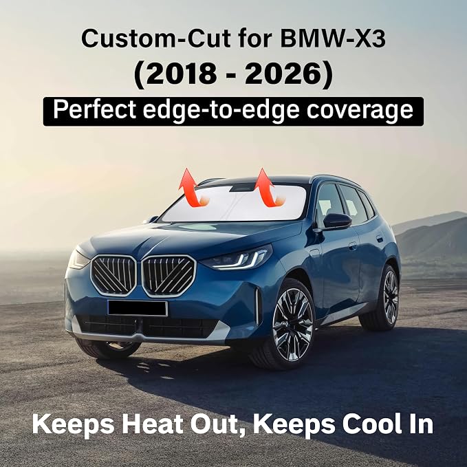 EcoNour Windshield Sunshade Compatible for BMW X3 2018-2024, 2025, 2026 Including sDrive30i, xDrive30i, M40i, and Hybrid Trims, Sun Visor for Front Window Sun Shade Cover, Car Accessories