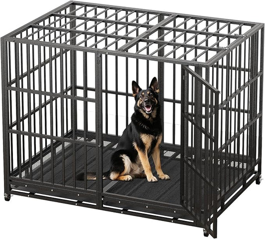 60 Inch Heavy Duty Dog Crate Indestructible XL Steel Escape Proof, Indoor High Anxiety Cage Kennel with Wheels, Removable Tray, Extra Large Kennel XL XXL