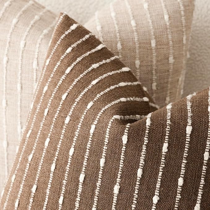 Foindtower Pack of 2 Decorative Jacquard Boucle Lumbar Throw Pillow Covers Accent Textured Striped Pillowcases Cozy Boho Cushion for Couch Sofa Bedroom Living Room Home Decor 12x20 Inch Brown