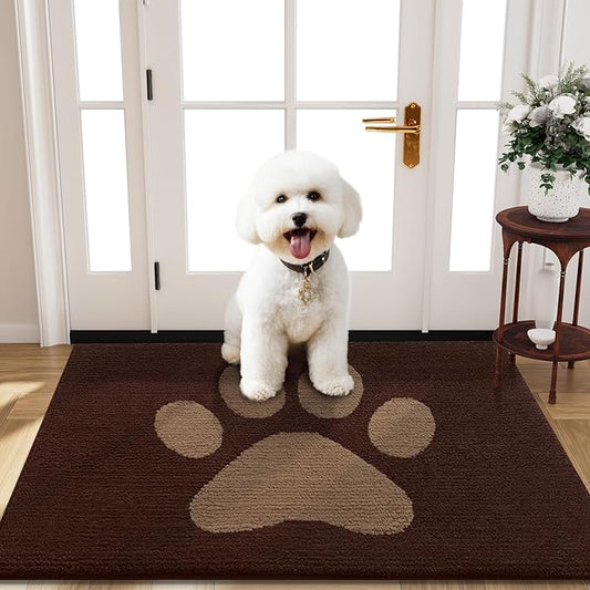 Buganda Dog Door Mat for Muddy Paws, Absorbent Dirt Trapper Non Slip Indoor Doormats, Washable Low-Profile Mat for Mud Dogs, Entryway Carpet for Inside Floor (40x32 Inches, Brown)