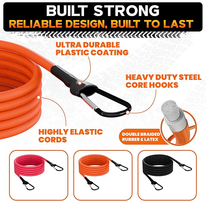 RoofPax Premium 2'' x 10" Retractable Ratchet Straps 4 Pack 3000lbs Break Strength Heavy Duty Auto Self-Retracting Tie Down Straps for Trucks Secure Cargo Tie Downs with 6pcs Bungee Cords