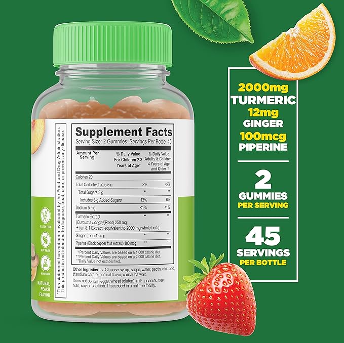 Lifeable Turmeric Curcumin and Ginger for Kids – with Black Pepper Extract – 2000mg – Great Tasting Natural Flavor Gummy Supplement – Gluten Free Vegetarian Chewable – 90 Gummies