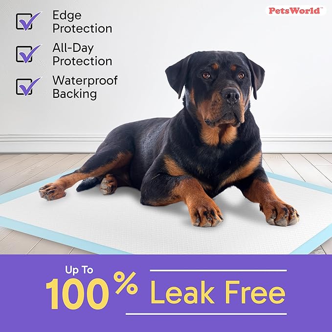 PetsWorld XL Dog Pee Pads 30"x36", 900-Count – Heavy Duty, Leak-Proof Potty Training Pads for Puppies & Large Dogs, Super Absorbent, Quick-Dry Disposable Pads with Odor Control