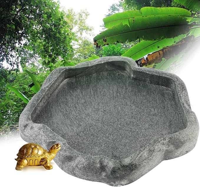 Ejoyous Reptile Water Dish, ABS Reptile Rock Reptiles Feeding Food Bowl Water Dish, Reptile Terrarium Decor Accessories for Tortoise Lizard Turtle Frog Leopard Gecko (S)