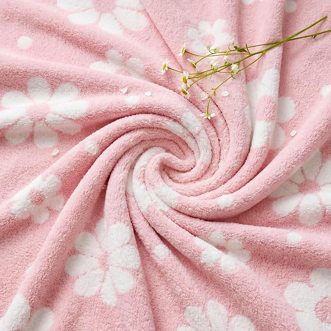 Soft Throw Blanket for Couch-Cozy Reversible Knitted Blankets | Lightweight Warm Fluffy Decor for Women, Mom, Her & Girls, Sofa, Chair, Bed, 50x60in, Daisy Floral Pink