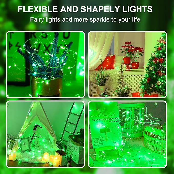 Aogist Led Fairy Lights 3 Modes Battery Operated String Lights Waterproof Silver Wire 7 Feet Firefly Starry Moon Mason Jar Lights for DIY Wedding Party Christmas (Green, 12 Pack)