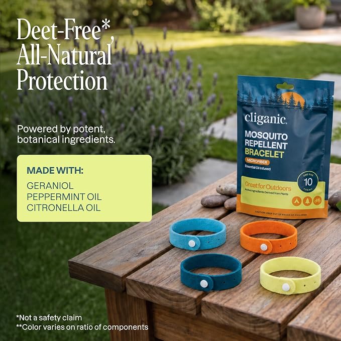 Cliganic Mosquito Repellent Microfiber Bracelets (20 Pack) - for Adults and Kids, DEET Free Wristbands