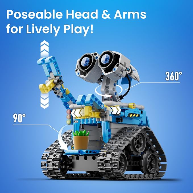 Sillbird Building Robot Kit with Remote Control STEM Gift for Boys Age 8-12 | Coding Robotic Toys, Educational Birthday Presents, App-Controlled, Build 5in1 Models, Rechargeable Blue Bot Set, 488 Pieces