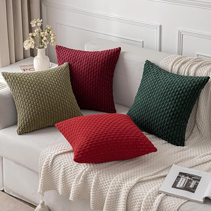 MIULEE Decorative Throw Pillow Covers 18x18 Burgundy Textured Corduroy | Pack of 2 Striped Pillow Covers Modern Farmhouse Home Decor for Couch Bed Sofa Living Room