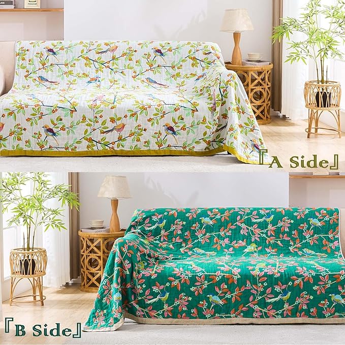 XIBLC Boho Throw Blanket for Bed, 100% Cotton Soft Rustic Quilt Fall Blanket, 60"x80" Floral Printed Farmhouse Decor Bed Blankets, All Season Rustic Reversible Bohemian Throw Quilt