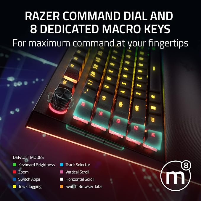 Razer BlackWidow V4 Pro Wired Mechanical Gaming Keyboard, Yellow Switches | Linear & Silent Switches, Doubleshot ABS Keycaps, Command Dial, 8 Dedicated Macro Keys, Chroma RGB, Snap Tap, Wrist Rest
