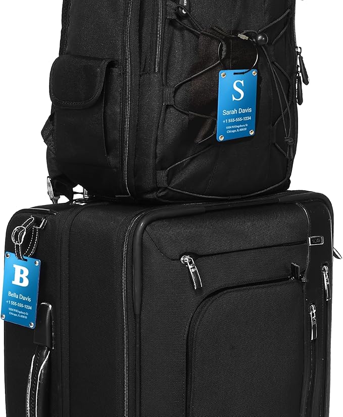 Luggage Tags for Suitcases 4 Pack: Personalized Luggage Tags for Backpacks & Bags Tags with Coustomizable Texts (Blue)