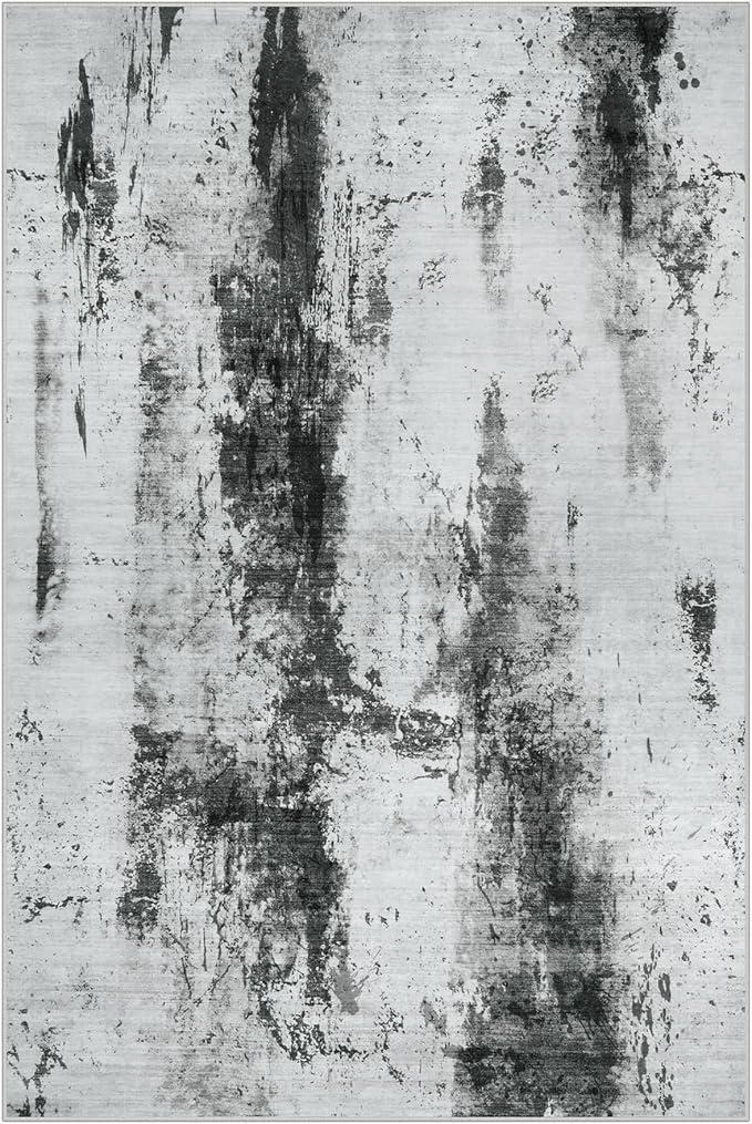 9x12 Area Rugs Washable Rug: Modern Abstract Living Room Rug Soft Anti-Skid Thin Carpet Indoor Floor Non-Shedding Carpets for Bedroom Dining Room Farmhouse Nursery Home Office Black White Grey