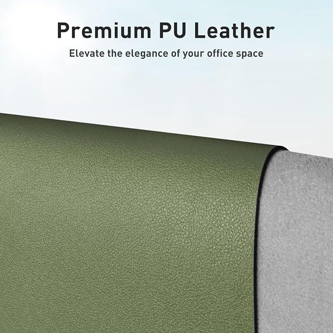 Aothia Leather Desk Pad Protector, Mouse Pad, Office Desk Mat, Non-Slip PU Leather Desk Blotter, Laptop Desk Pad, Waterproof Desk Writing Pad for Office and Home (48"x17", Olive Green)