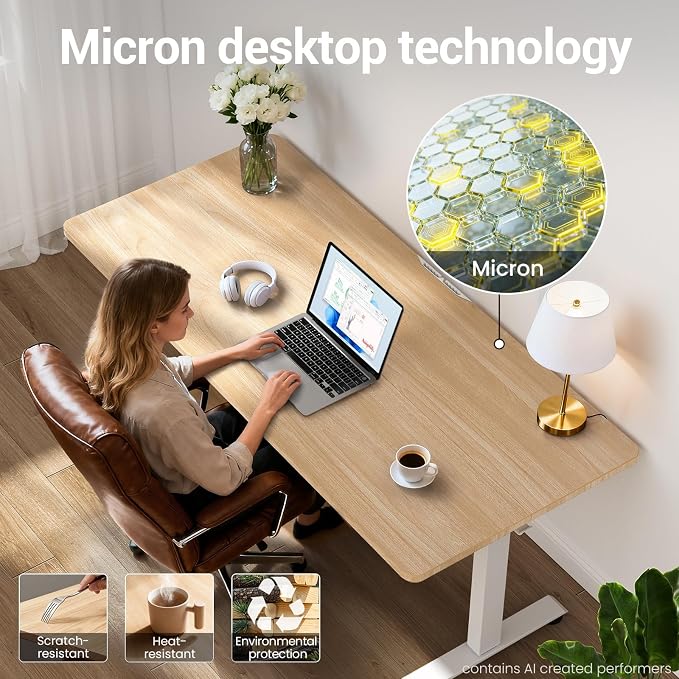 Veken Standing Desk, Nature, 55×23.6 Inch | Height Adjustable Sit Stand Up Computer Tables for Home Office, Study , Writing, Suit students, employees and group work