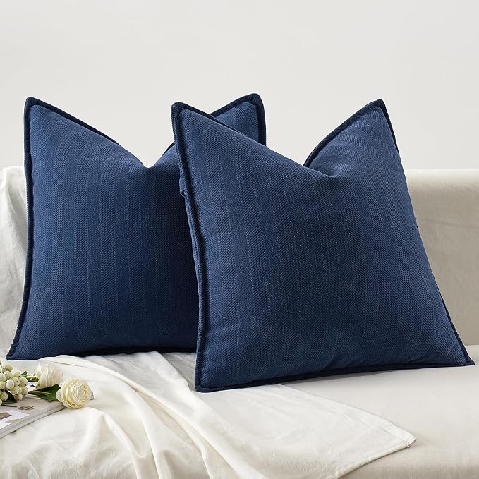 MIULEE Pack of 2 Navy Blue Decorative Chenille Pillow Covers 18x18 Inch | Soft Couch Throw Pillows,Farmhouse Cushion Covers with Elegant Design for Sofa,Bedroom,Living Room,Spring Home Decor
