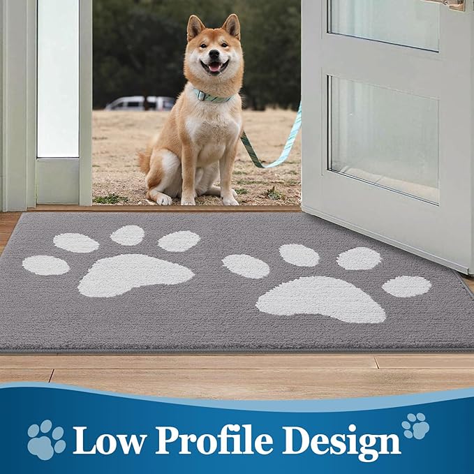 Buganda Dog Door Mat for Muddy Paws, Absorbent Dirt Trapper Washable Indoor Doormats, Non Slip Low-Profile Mud Mat for Dogs, Front Entrance Doormat for Inside Floor (47x24 Inches, Light Grey)