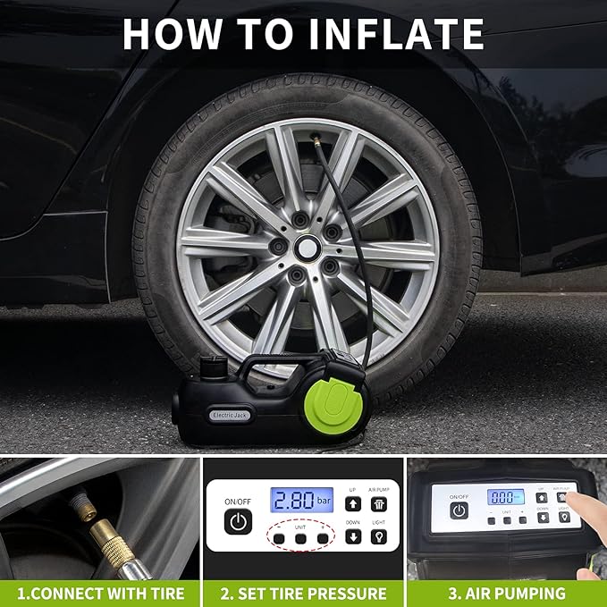 ActDoer Electric Car Jack Kit 5Ton 12V Hydraulic (Lifting Range: 6.1-20.86 inch) with Impact Wrench & Inflator for SUV, MPV with LCD & Tire Pressure Display