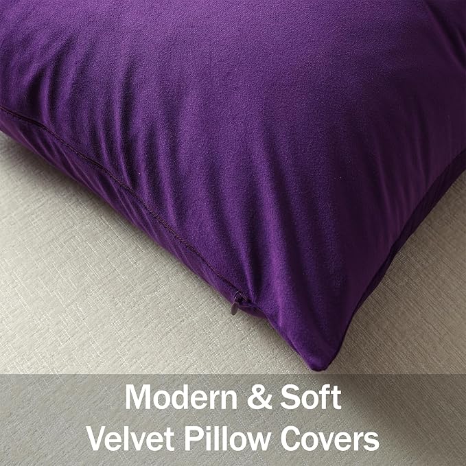 Euro Sham Covers 26x26 Purple: Pack of 2 Cozy Soft Velvet Square Modern Luxury Decorative Throw Pillow Cases for Sofa Couch Living Room Bed Home Decor