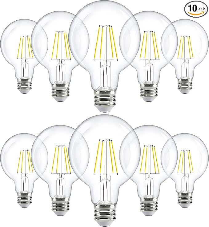 Sunco 10 Pack G25 LED Light Bulbs, Filament Edison Globe, Vanity Lighting Bulb for Bathroom Bedroom, 500 LM, 5W (60W Equivalent), 4000K Cool White, Dimmable, E26 Base, Clear UL.