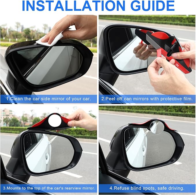 LivTee Car Blind Spot Mirror with Side Mirror Rain Guard 2 Pack, Carbon Fiber 2-in-1 Rear View Rain Mirror Covers, 360 Drgree Adjustable Convex Mirror, Automotive Exterior Accessories
