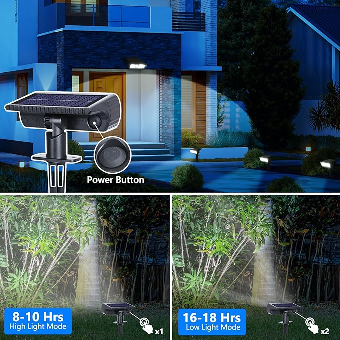 Toodour Solar Spot Light Outdoor, 4 Pack Solar Lights Outdoor with 2 Modes, Waterproof Solar Powered Flood Lights Landscape Lighting for Yard Garden Home Pathway Walkway Outdoor Decor - Cool White